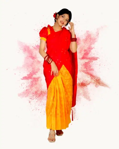 নাকফুল জামদানি কনট্রাস্ট রেডি শাড়ী