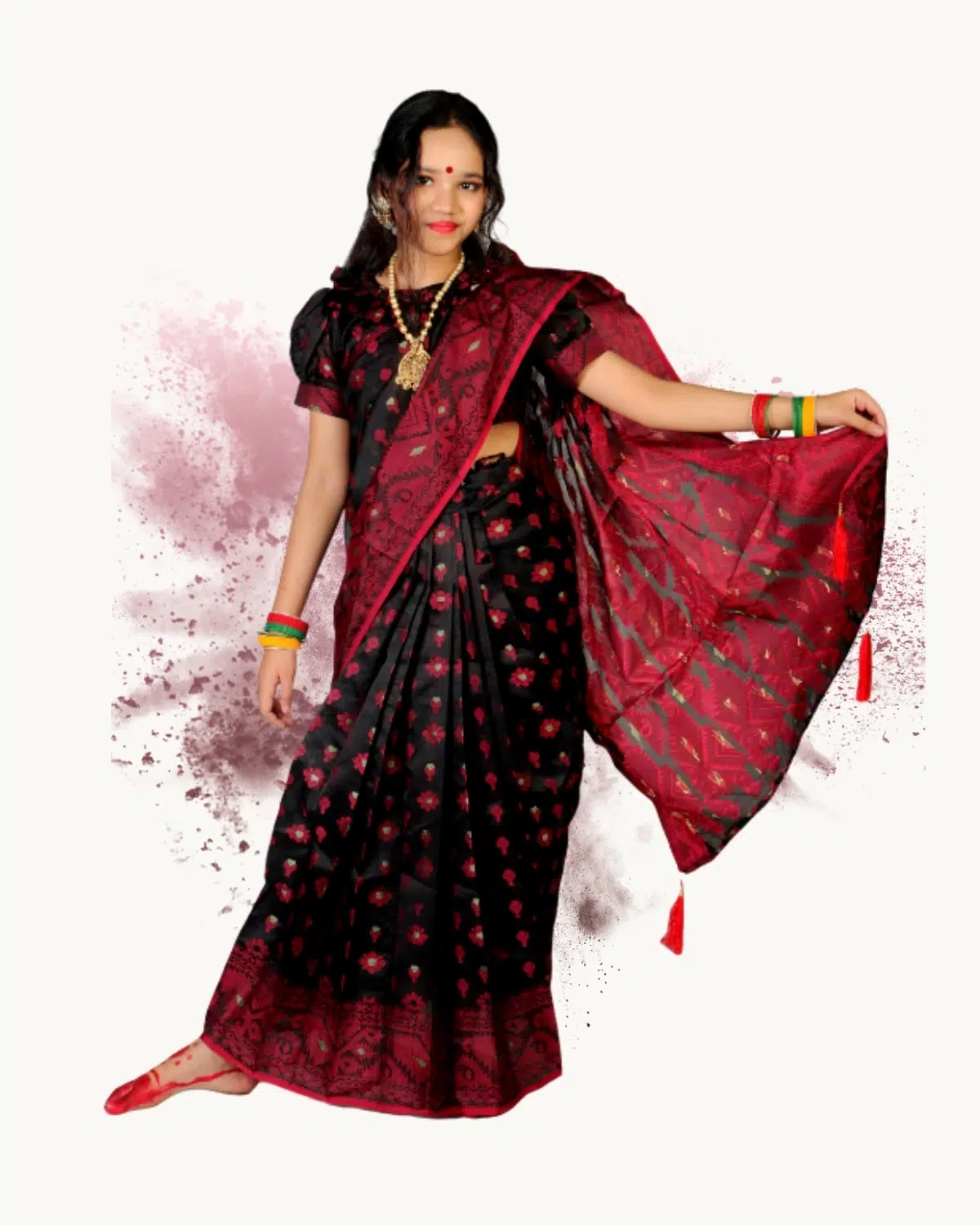 নাকফুল জামদানি রেগুলার শাড়ী - Image 2